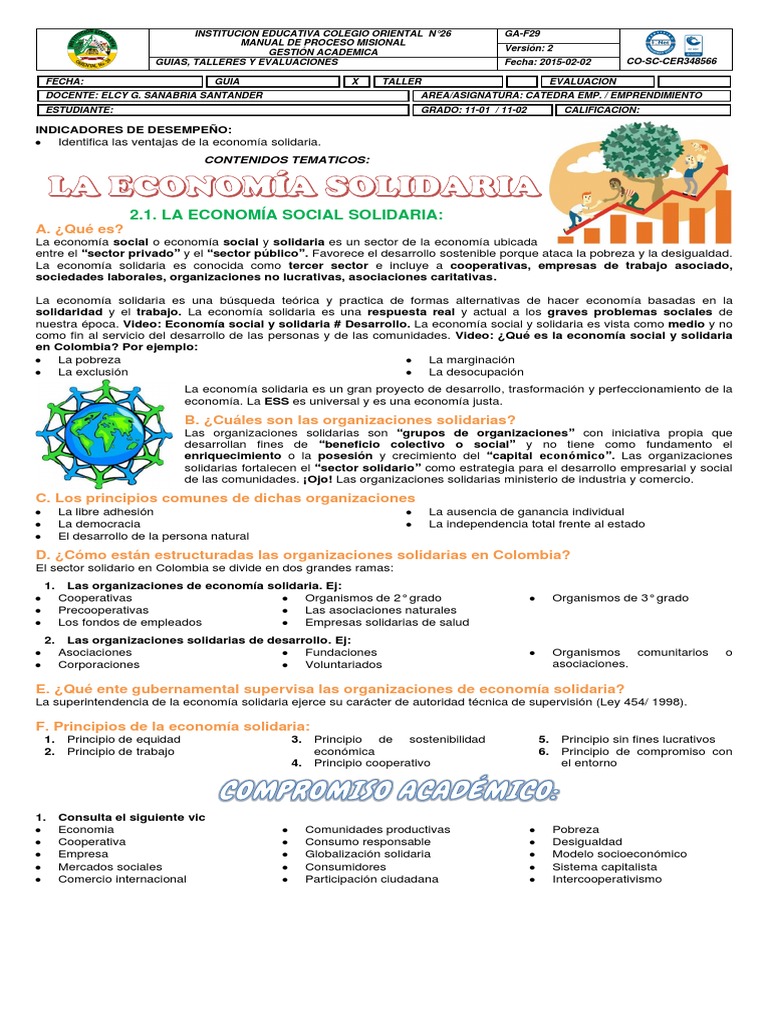 Principios de la Economía Solidaria en Colombia | PDF | Economía social ...