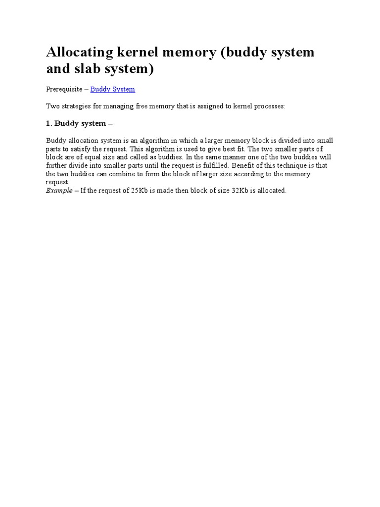Allocating Kernel Memory (Buddy System and Slab System) | PDF | Cache ...