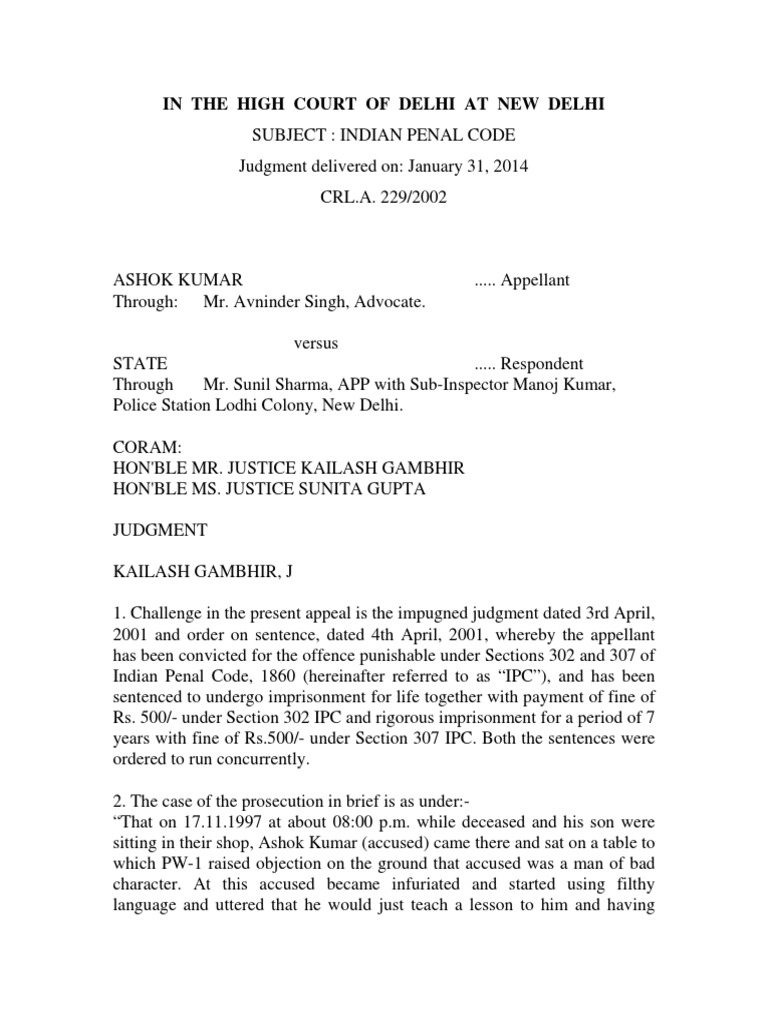 Ashok Kumar vs. State PDF Evidence Murder