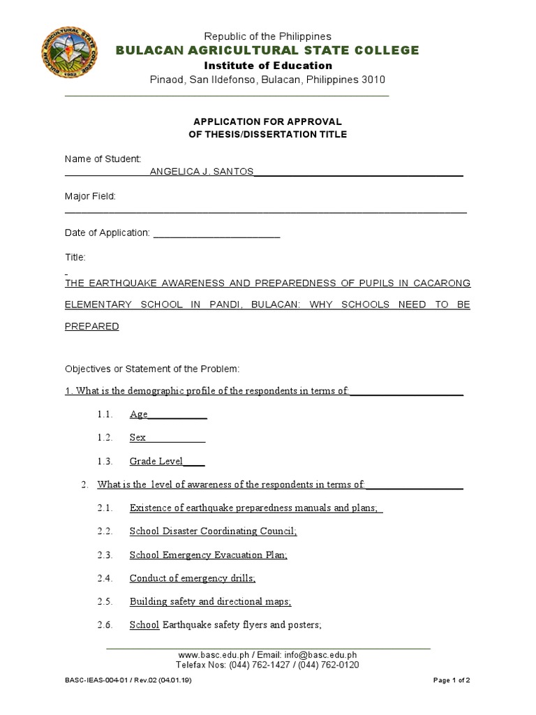 Earthquake Preparedness in Schools | PDF | Thesis | Disasters