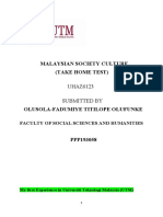 Malaysian Society Culture (Take Home Test) UHAZ6123 Submitted by Olusola-Fadumiye Titilope Olufunke