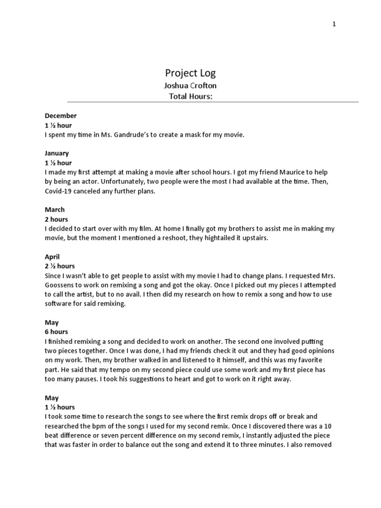 Project Log | PDF | Language Arts & Discipline