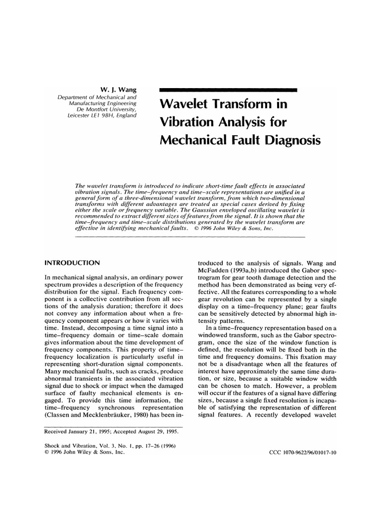 Wavelet Transform in Vibration Analysis For Mechanical Fault Diagnosis ...