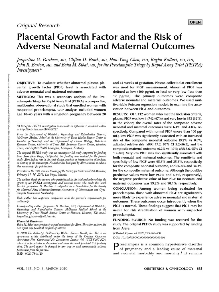 Placental Growth Factor and The Risk of Adverse.22 | PDF | Preterm ...