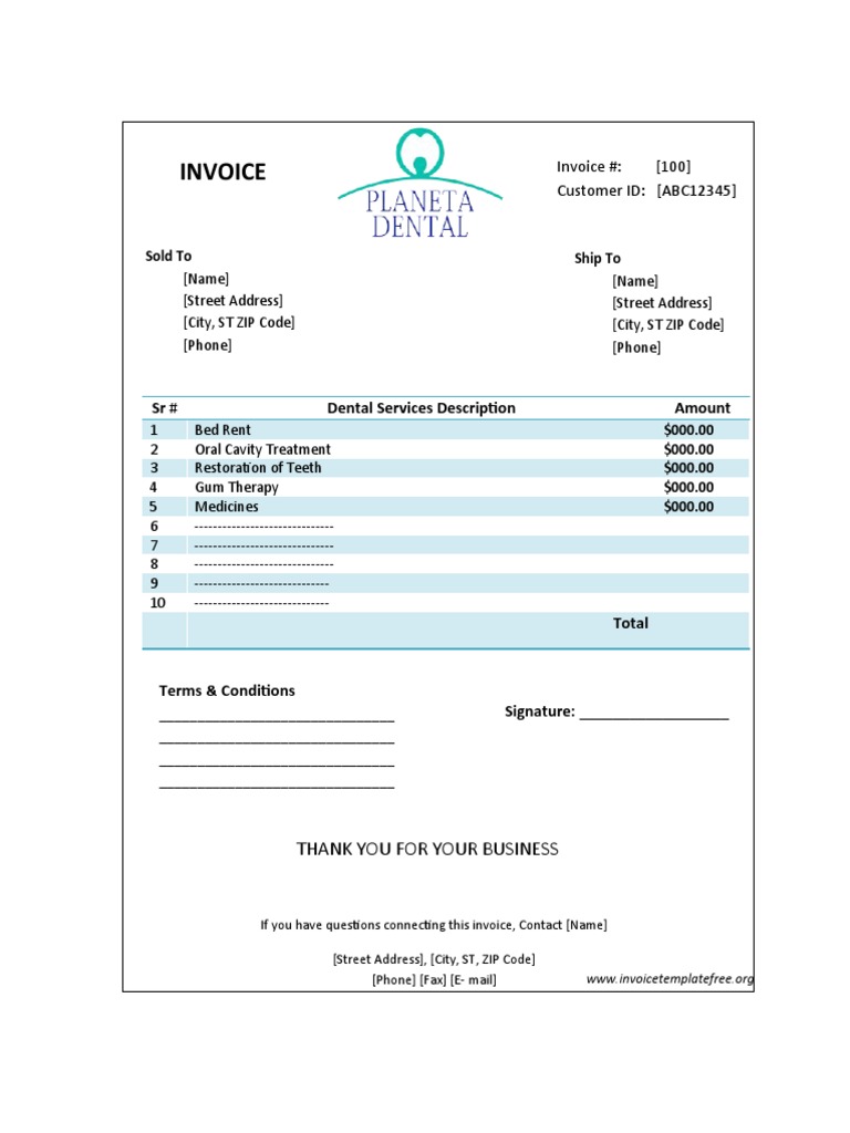 fake dentist note template business dental invoice spreadsheet