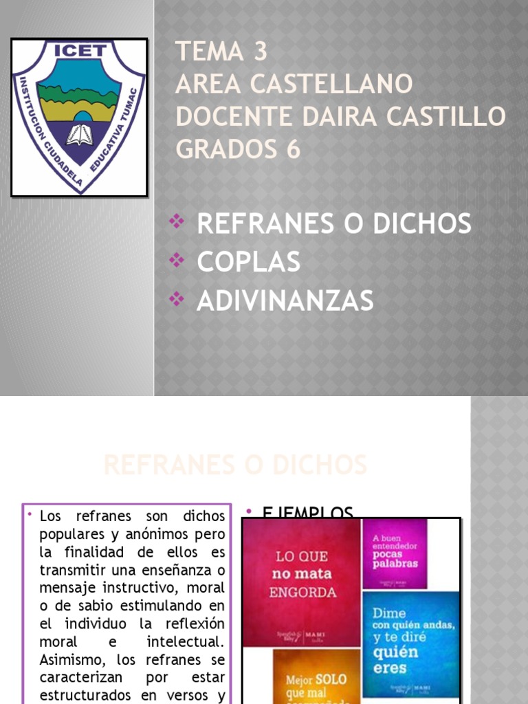Tema 3 Refranes O Dichos Coplas Y Adivinanzas Grados 6 Pdf Enigma