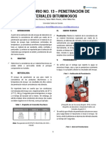 Laboratorio No. 13 - Penetración de Materiales Bituminosos PDF