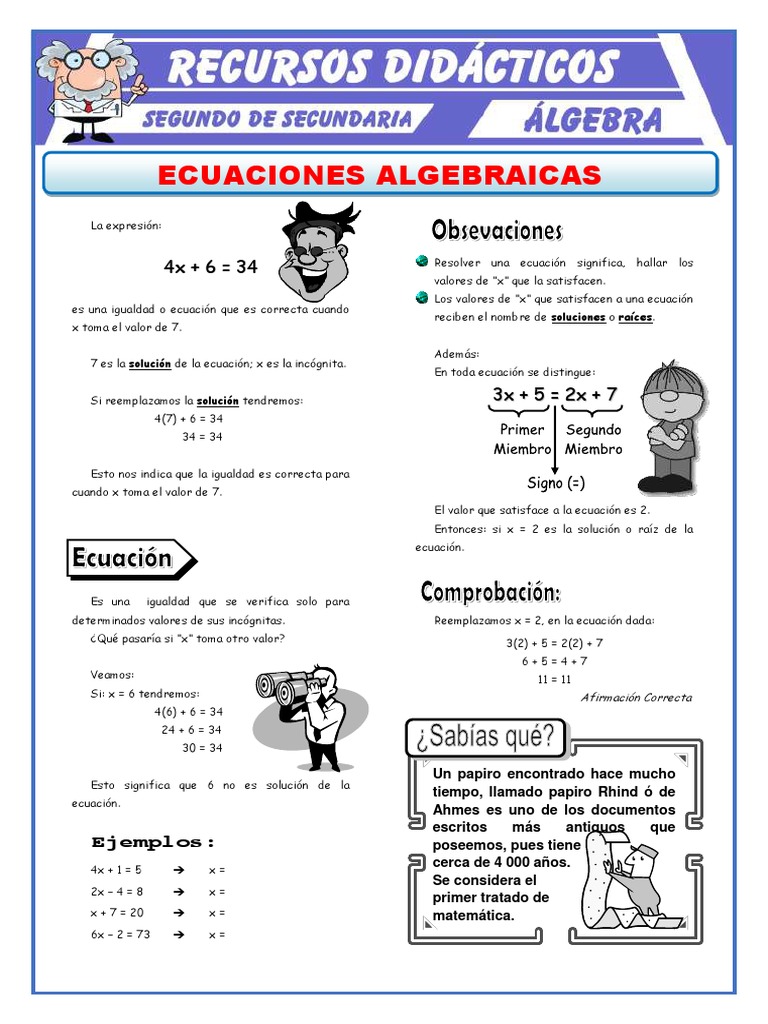 Ecuaciones para Segundo de Secundaria | PDF | Ecuaciones | Objetos ...