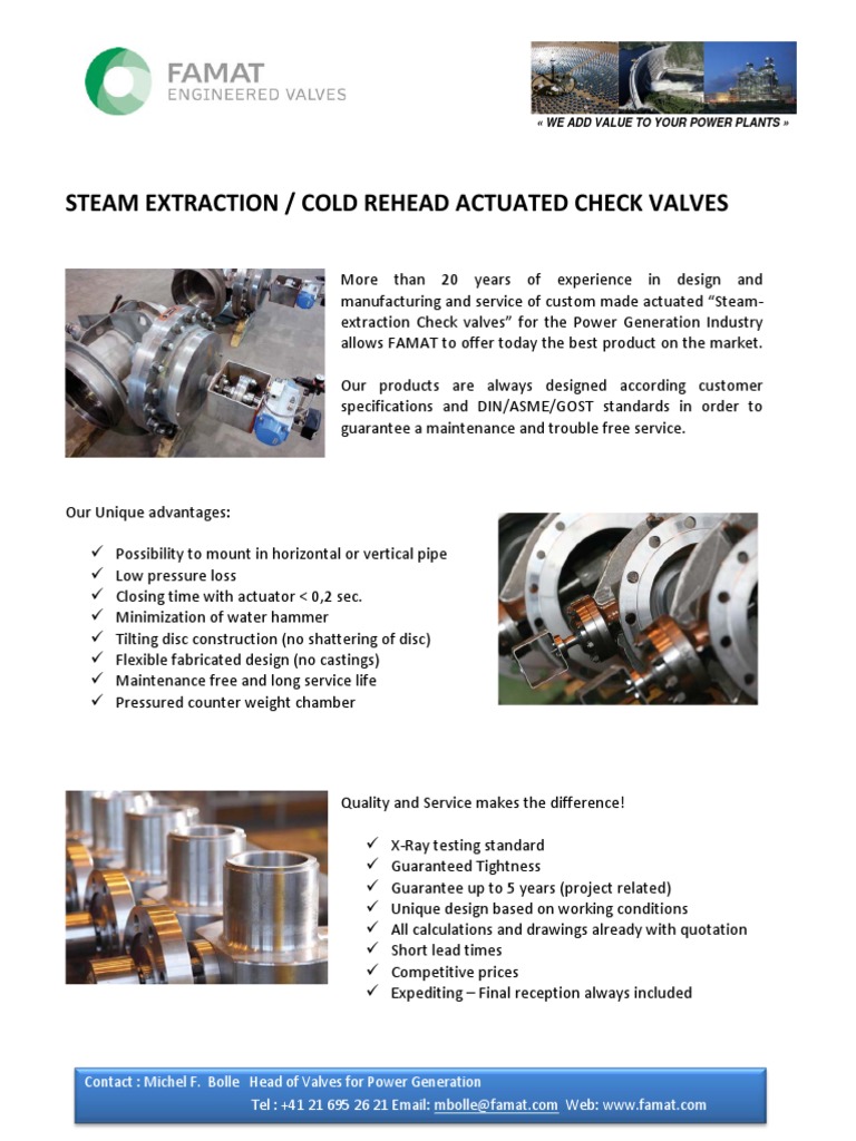 Steam Extraction Check Valves Overview | PDF | Valve | Gases