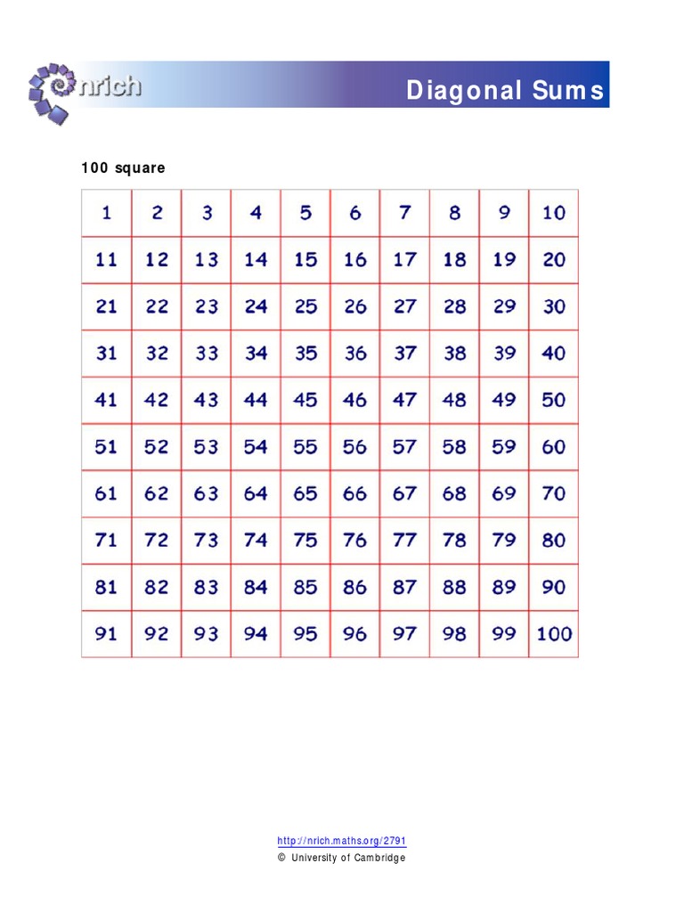 Diagonal Sums | PDF | Science & Mathematics