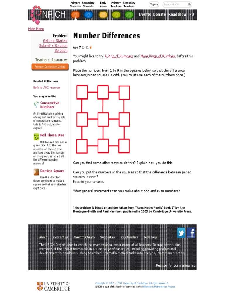 Nrich: Number Differences | PDF | Teachers | Education Theory