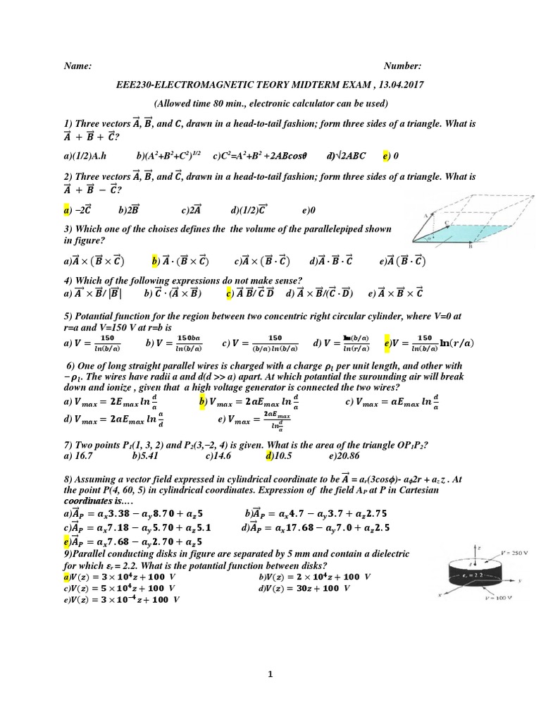 EEE230 Electromagnetic Theory Exam | PDF | Electric Field | Dielectric