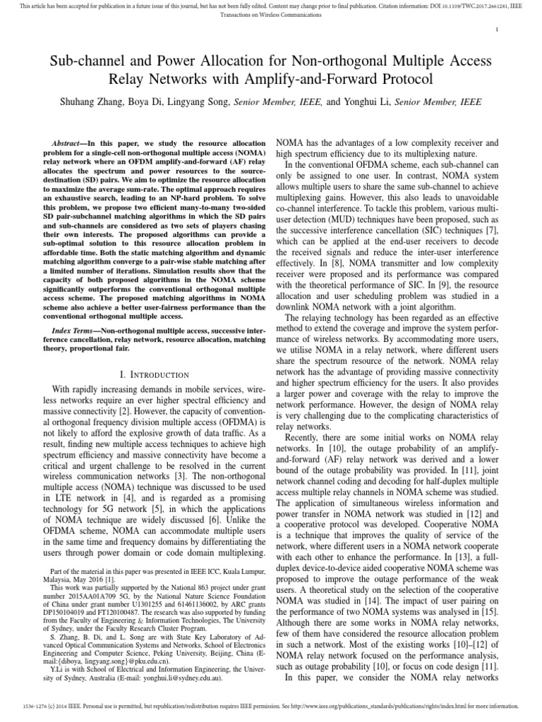 Sub-Channel and Power Allocation For Non-Orthogonal Multiple Access ...
