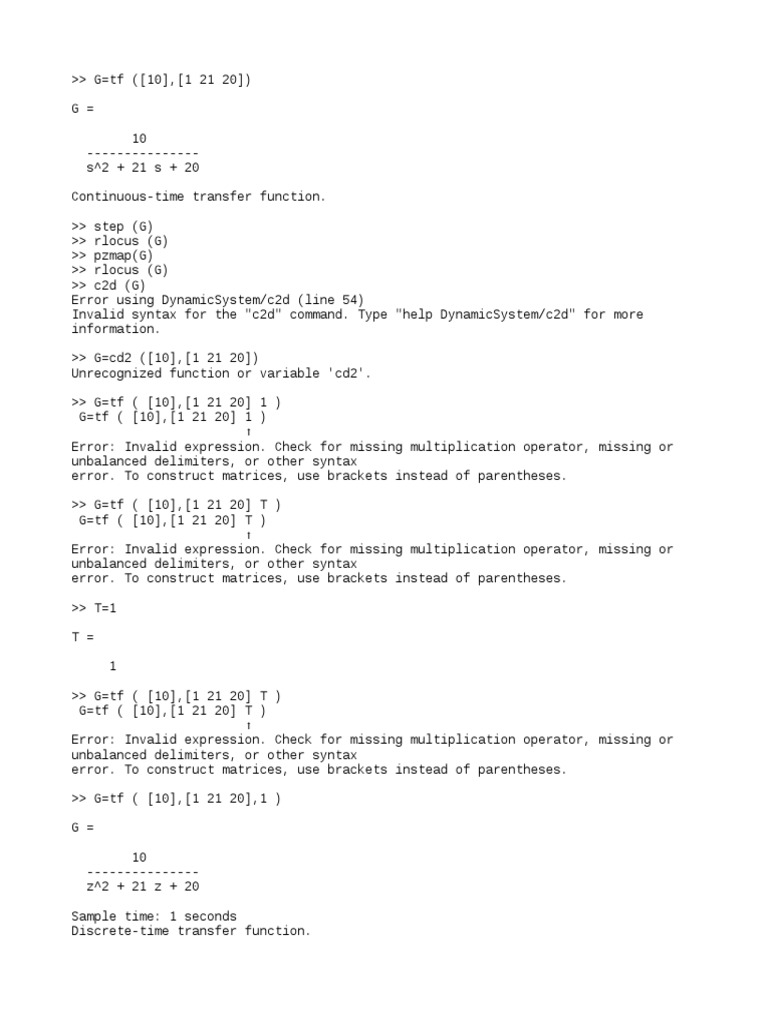 MATLAB Comando c2d y Rlocus | PDF