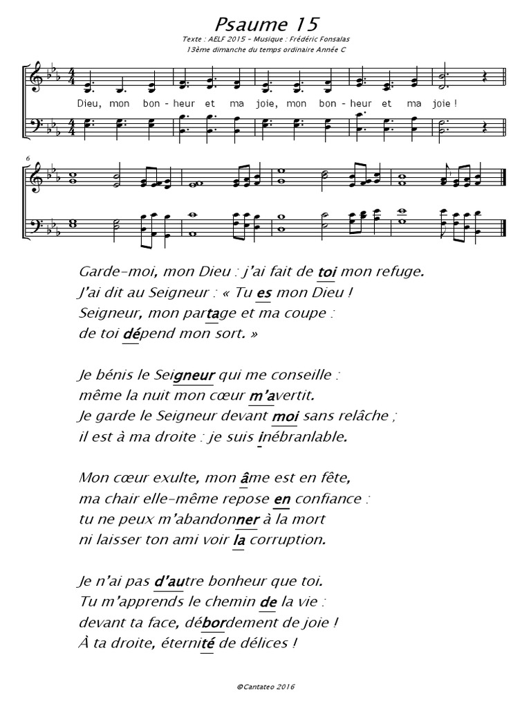 Garde Moi Mon Dieu Psaume 15 Partition Psaume 015 Aelf2015 Dieu Mon Bonheur Et Ma Joie Fonsalas-1 | PDF |  Religions et croyances