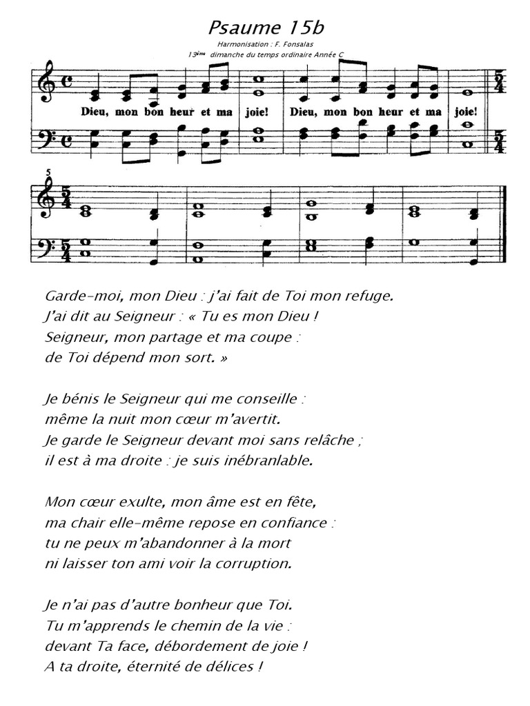 Garde Moi Mon Dieu Psaume 15 Partition Psaume 015 Dieu Mon Bonheur Et Ma Joie Fonsalas | PDF