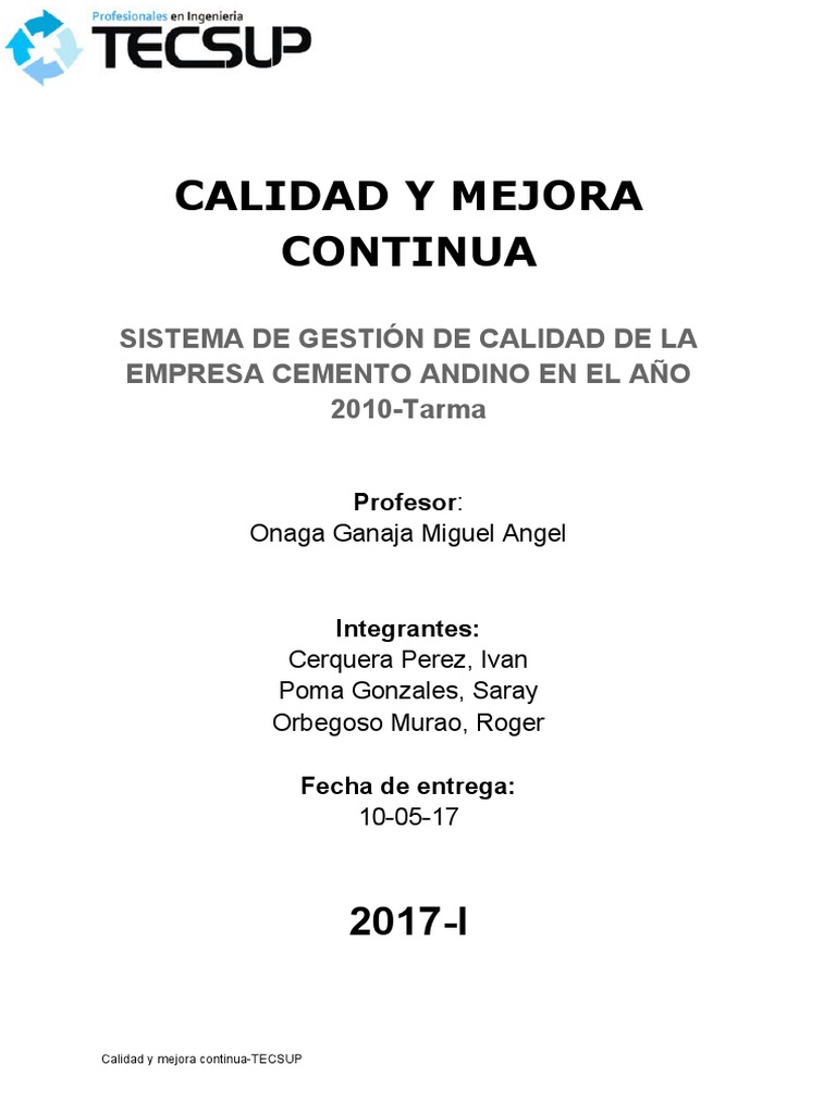 Trabajo de Calidad y Mejora Continua | PDF | Calidad (comercial ...