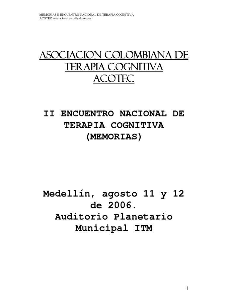 Memorias Encuentro Terapia Cognitiva ACOTEC | PDF | Terapia cognitiva ...