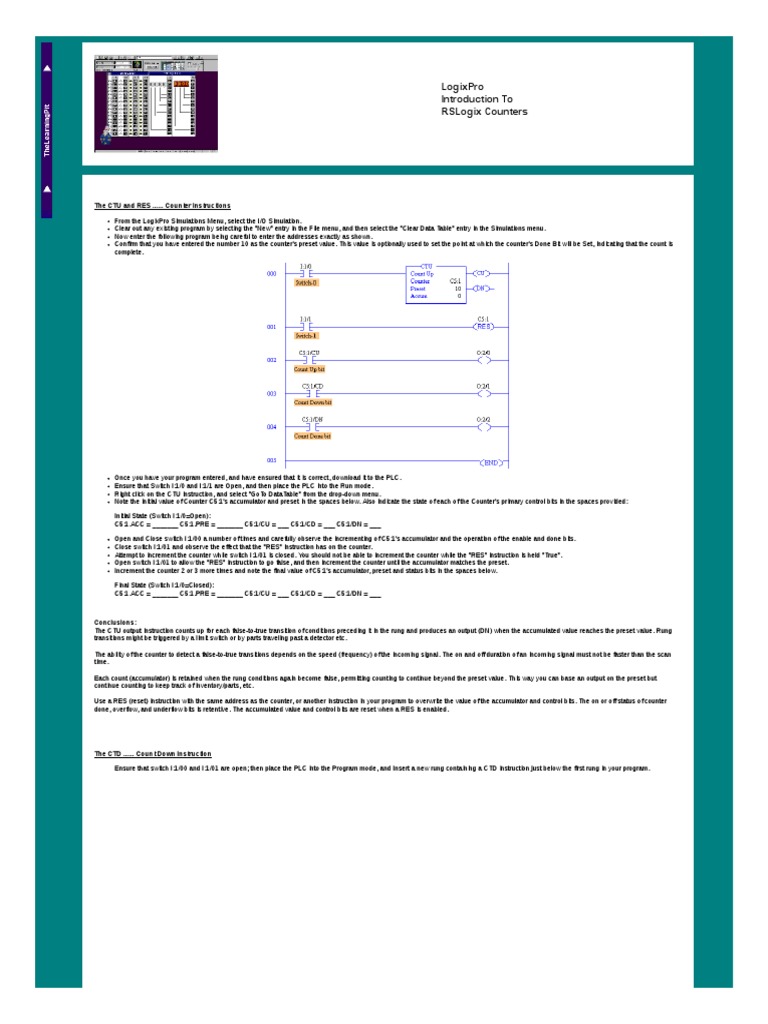 RSLogix Counter Instructions Guide | PDF | Programmable Logic ...