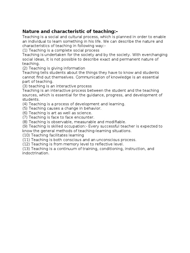 Nature and Characteristics of Teaching | PDF