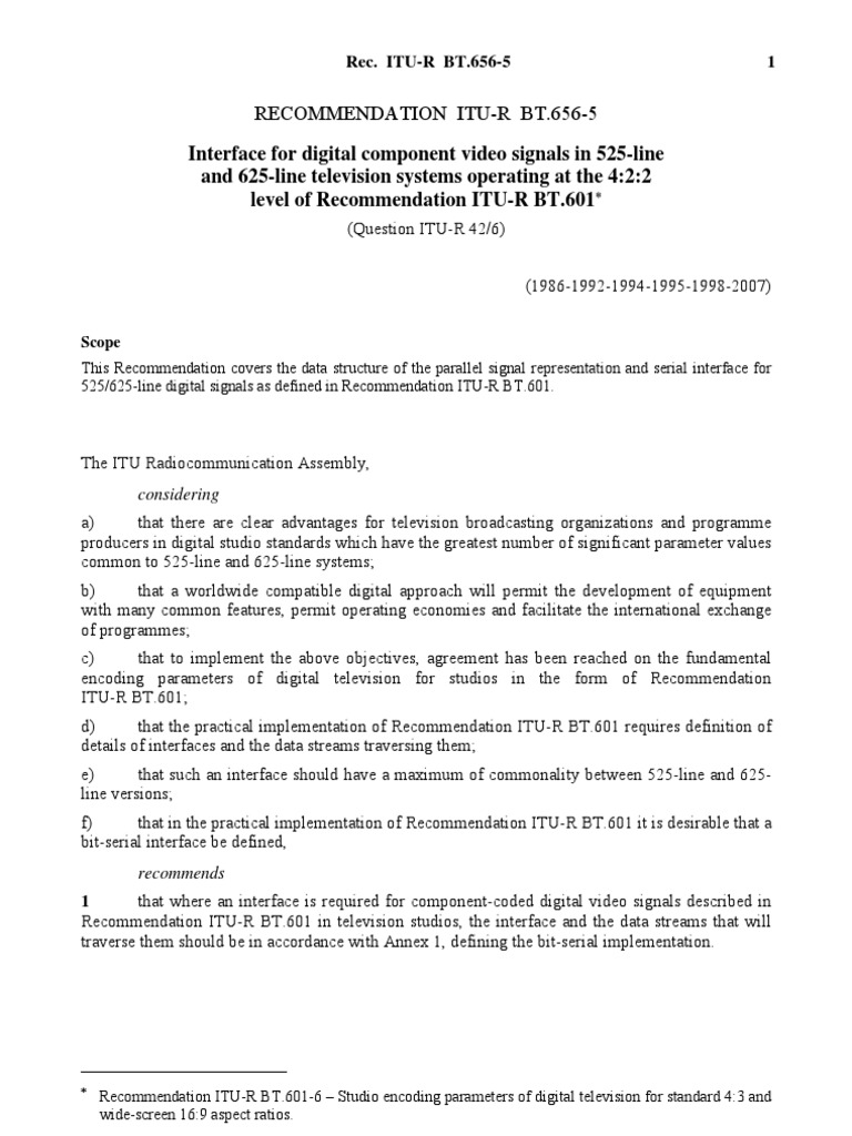 ITU-R BT.656-5 Digital Video Interface | PDF | Electrical Connector ...
