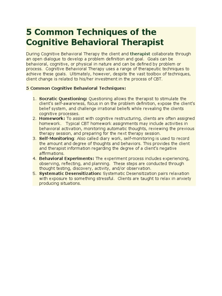 5 Common Techniques of The Cognitive Behavioral Therapist | PDF