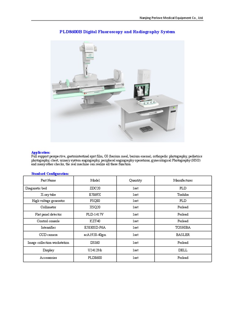 PLD8600B Digital Fluoroscopy System | PDF | Radiography | Vacuum Tube