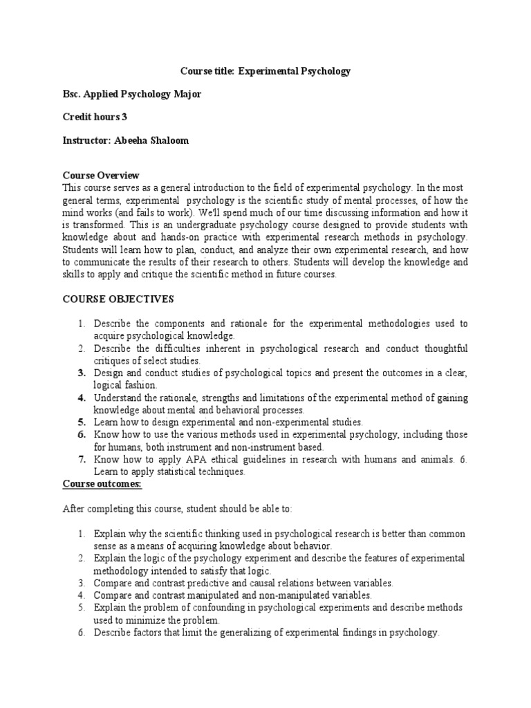 Experimental Psychology Course Overview | PDF | Design Of Experiments ...