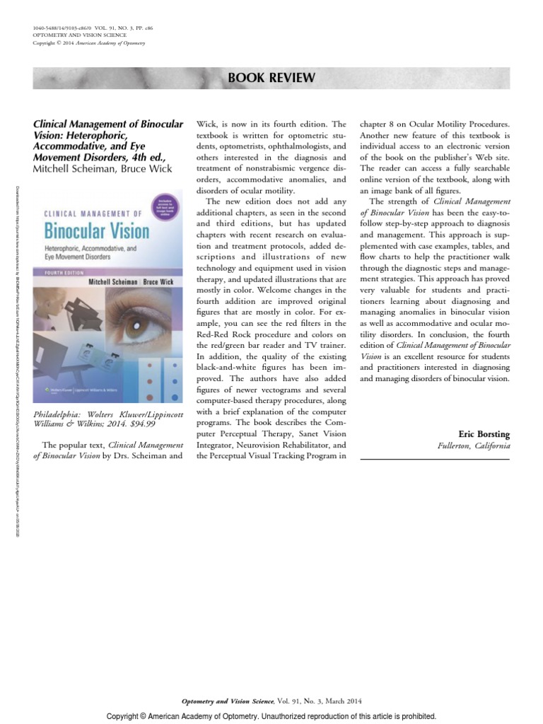 Clinical Management of Binocular Vision .24 | PDF | Optometry | Eye