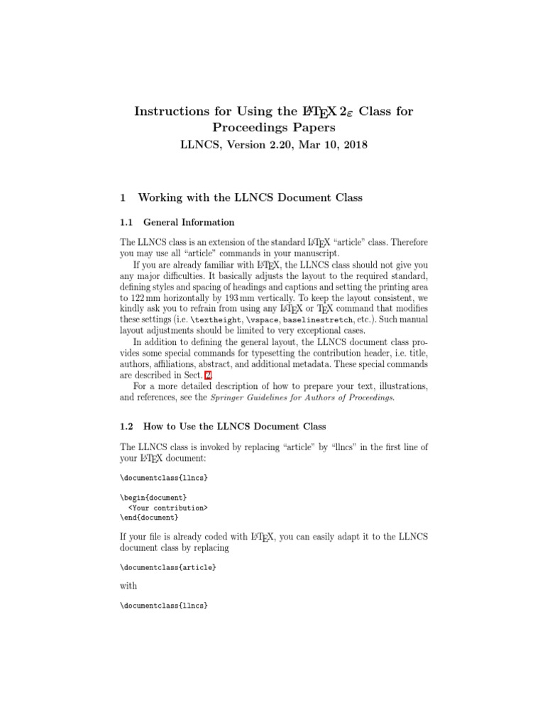 LATEX Guide for LLNCS Proceedings | PDF | Written Communication | Text