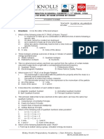 Midterm Examination in General Chemistry 1, 11 Grade - Stem "On All My Work, My Name Affirms My Honor"