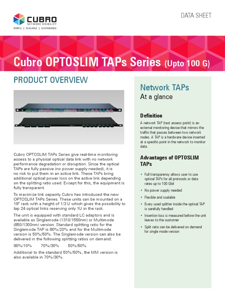 Cubro Optoslim Taps Series Pdf Computer Network Optical Fiber