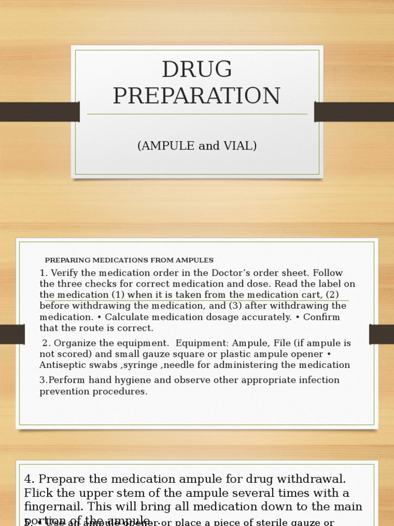 Drug Preparation (Ampule and Vial) PDF Injection (Medicine) Syringe
