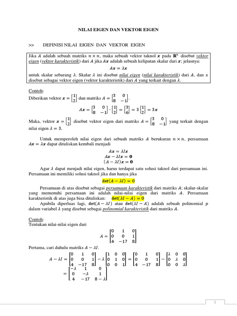 Nilai Eigen Dan Vektor Eigen PDF | PDF | Metode & Bahan Ajar