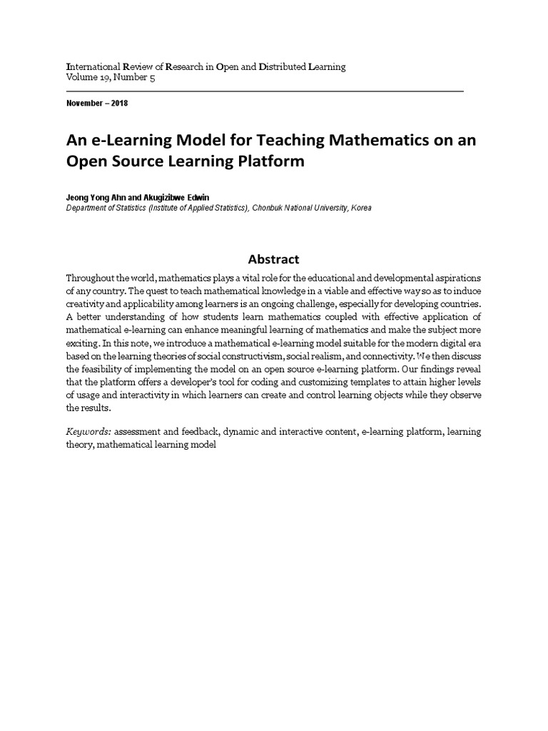 An ELearning Model For Teaching Mathematics On An PDF PDF