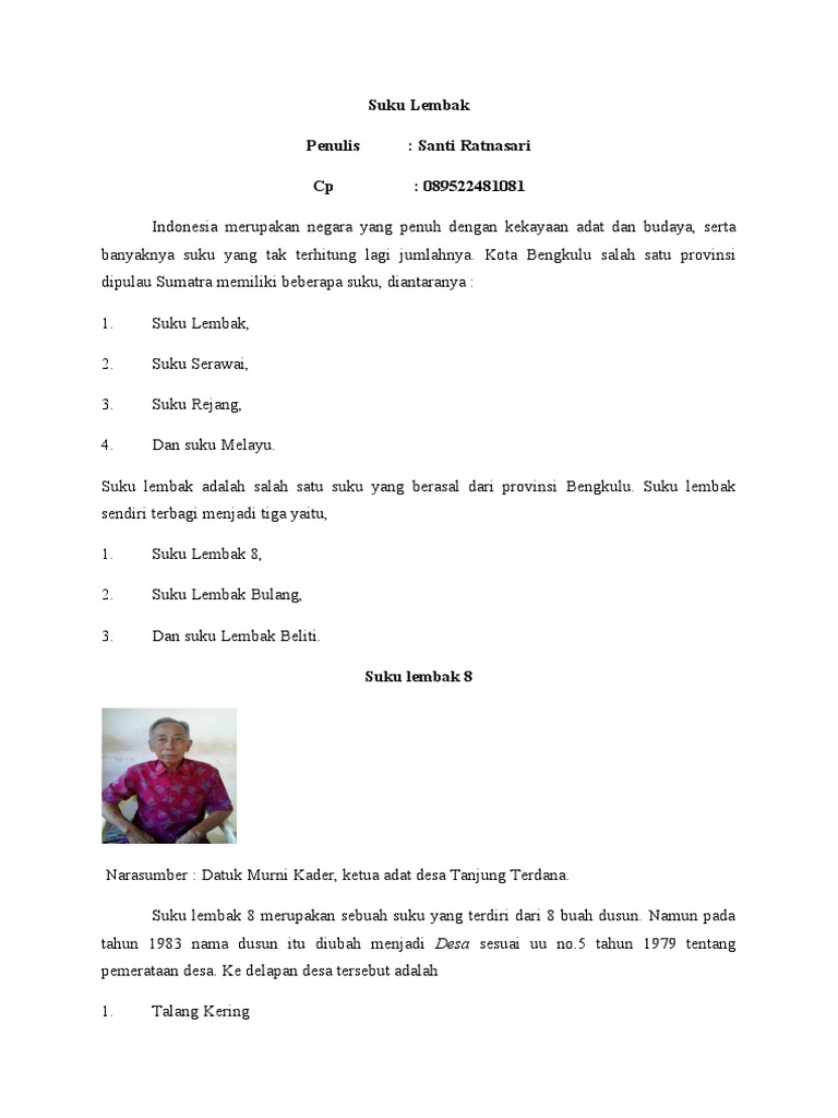 Suku Lembak | PDF | Seni & Disiplin Bahasa | Kajian Bahasa Asing