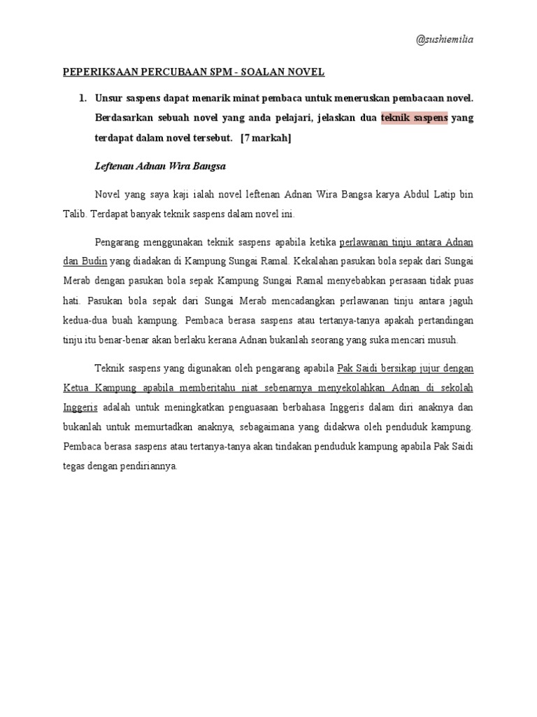 Soalan Percubaan Spm Novel 2 Skema Jawapan Pdf