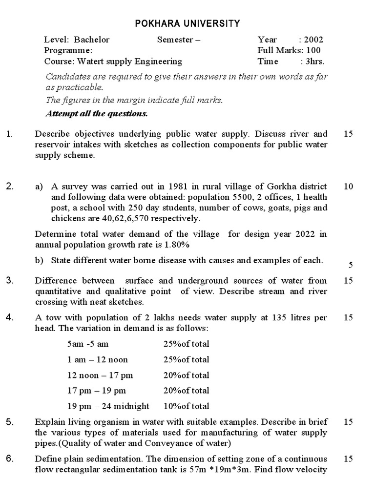Water Supply Engineering Set II | PDF | Science & Mathematics