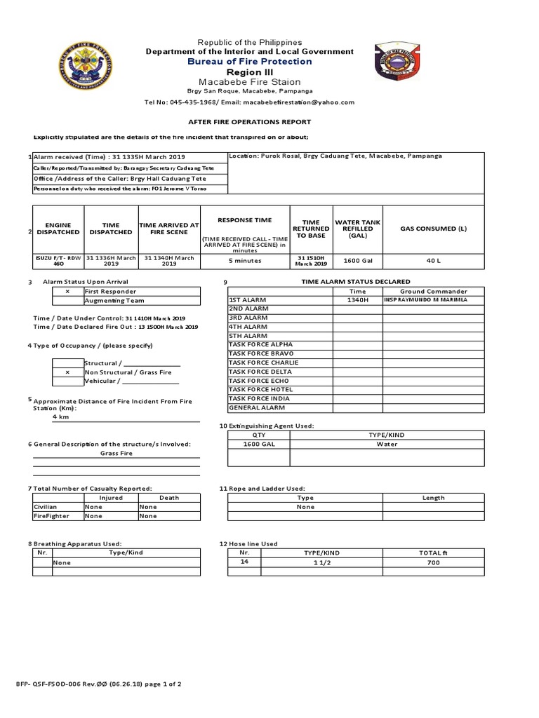 After Fire Operations Report: March 2019 | PDF | Firefighting | Fires