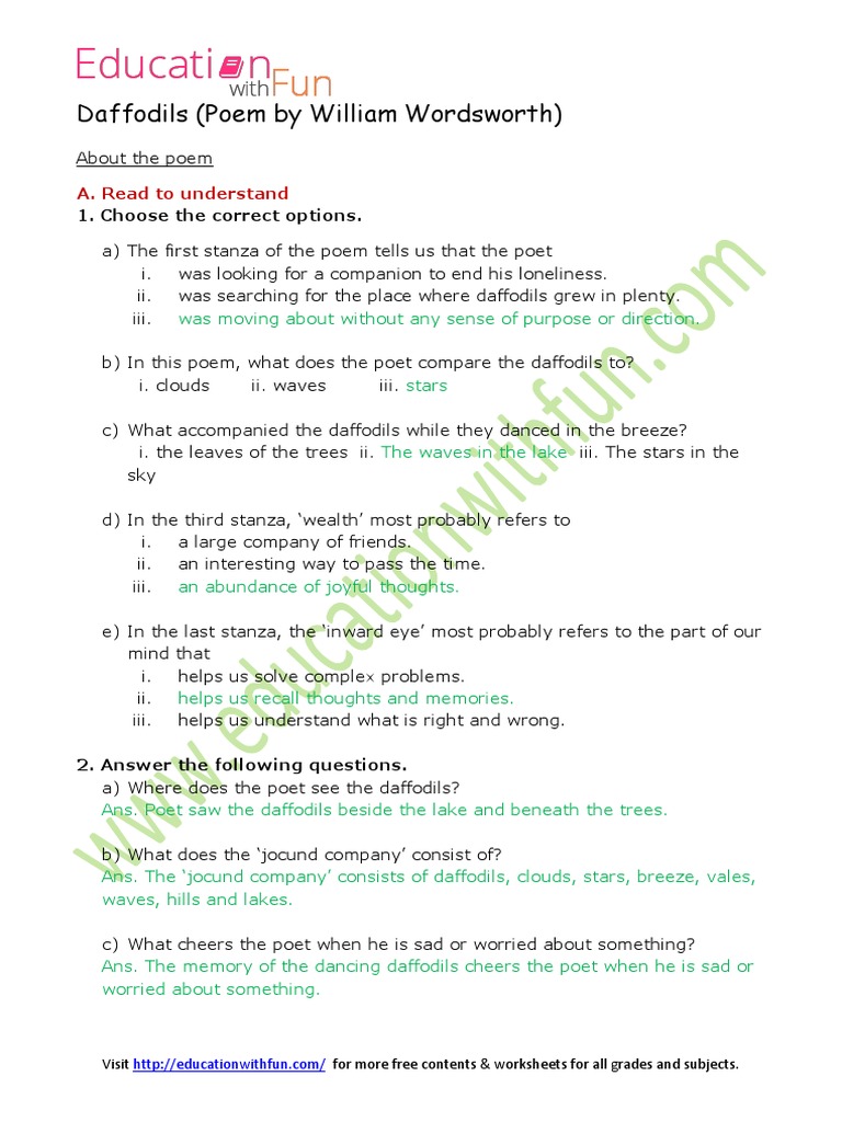 Daffodils (Poem) Questions and Answers PDF