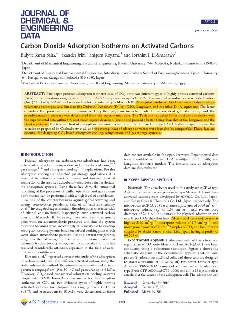Carbon Dioxide Adsorption Isotherms On Activated Carbons | PDF ...