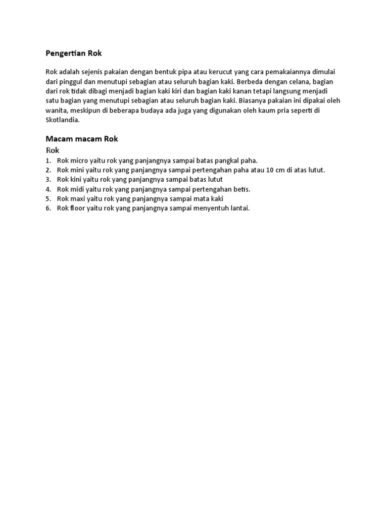 Pengertian dan Jenis-Jenis Rok | PDF