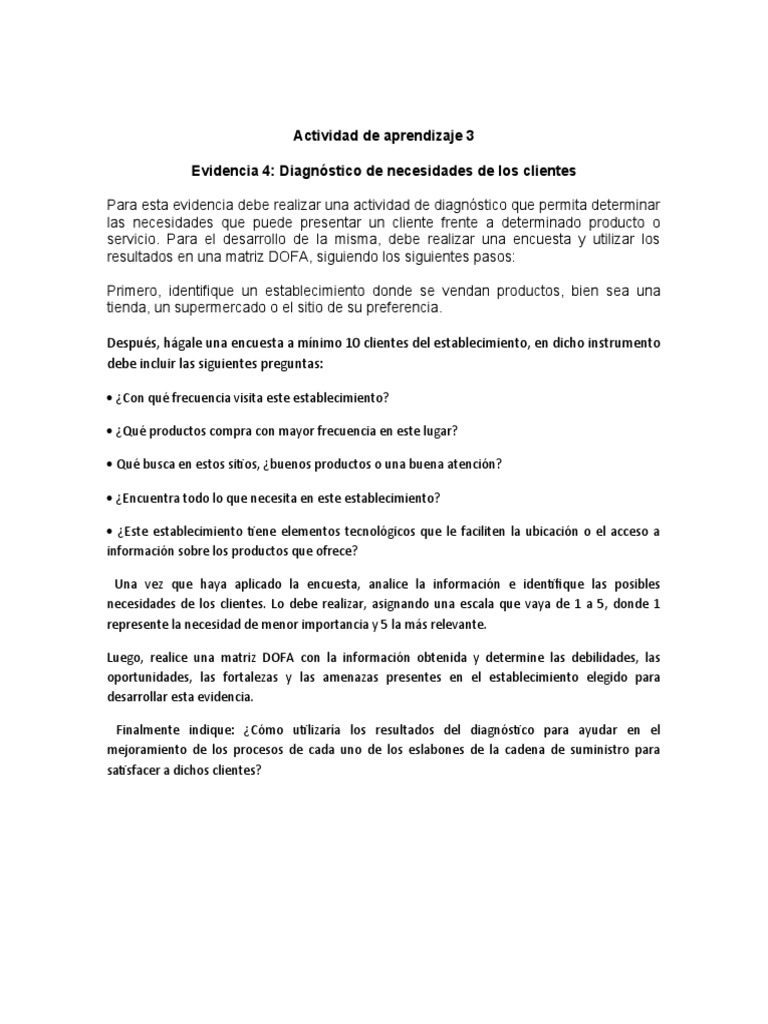 Diagnostico de Necesidades de Los Clientes | PDF | Diagnostico medico ...