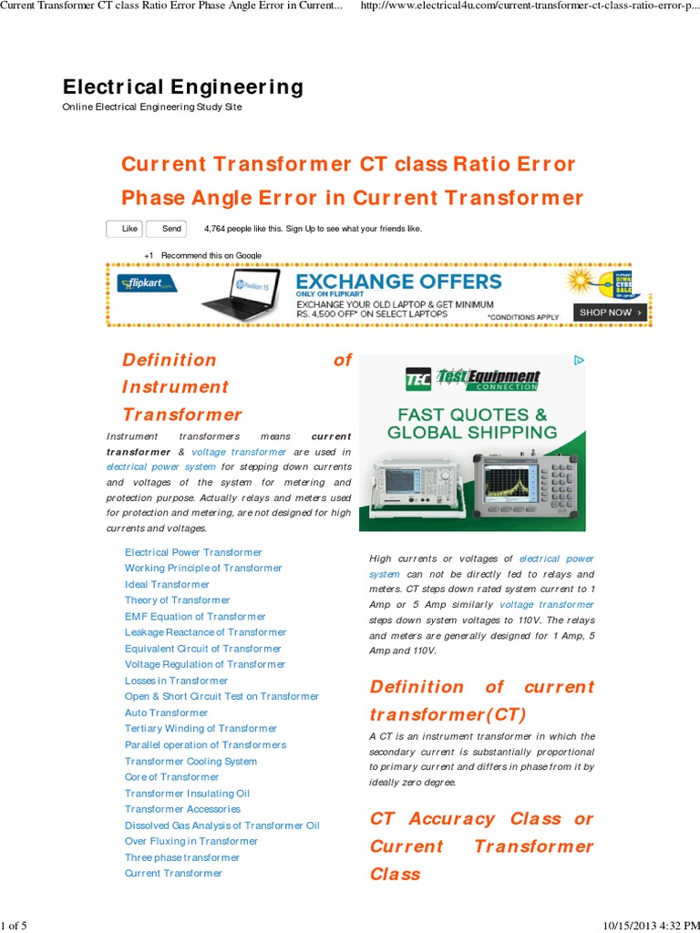 Current Transformer CT Class Ratio Error Phase Angle Error in Current