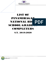 Pinamihan National HS Grade 10 Completers List 2019-2020