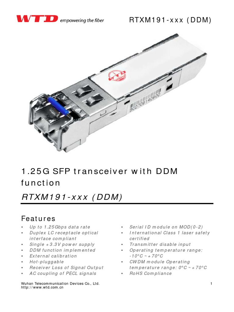 1.25G SFP Transceiver With DDM Function PDF Computer Networking