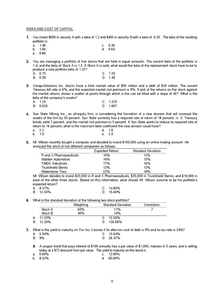 Cost of Capital and Risk Analysis | PDF | Cost Of Capital | Beta (Finance)