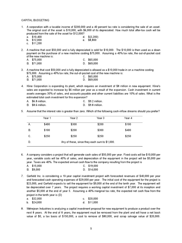Capital Budgeting Analysis and Cash Flows | PDF | Internal Rate Of ...