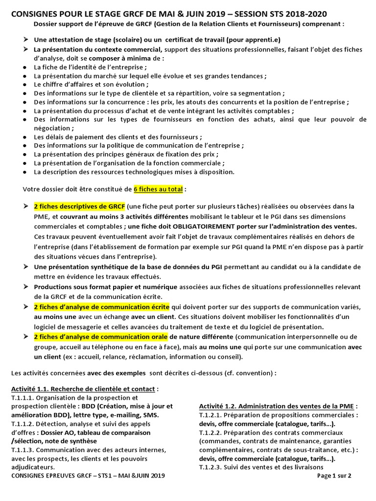 Fiche De Communication écrite Bts Gpme 2020 GRCF ST Consignes | PDF | Facture | Petite ou moyenne entreprise