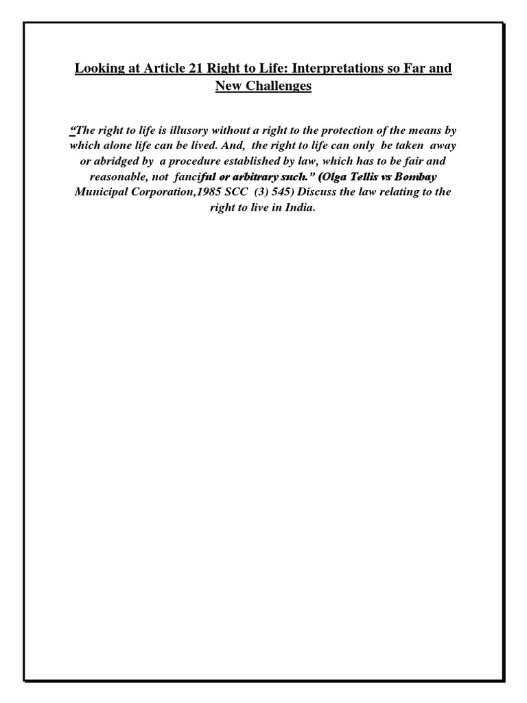 Article 21 Right To Life Class 8